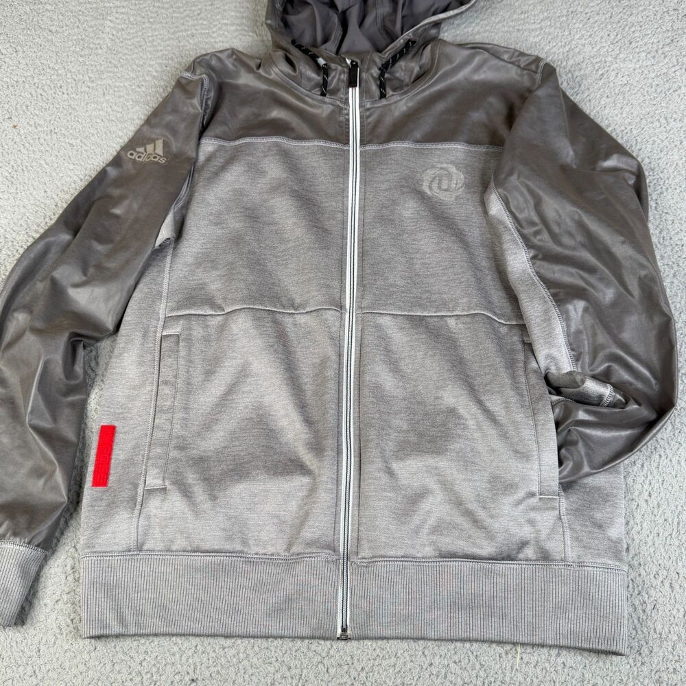 DERRICK ROSE  Adidas Team Issue Jacket Mens M Gray Hoodie Full Zip Sweater